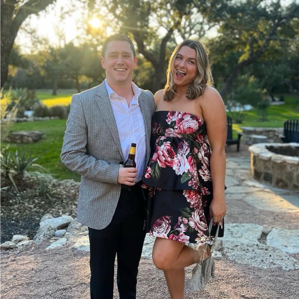 Lulu's Black and Pink Floral Strapless Dress